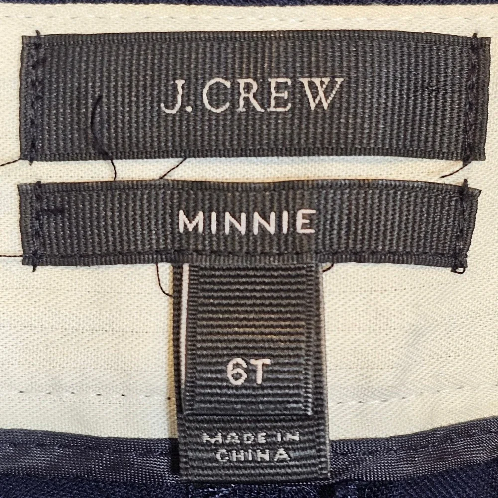 J.Crew Minnie Navy Blue Side Zip Slim Stretch Cotton Pants 6T Tall‎ 1532